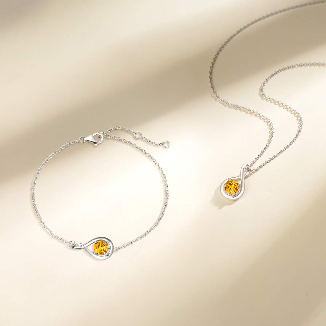 FANCIME Dainty Infinity Birthstone Necklaces Sterling Silver Pendant – close-up detail in Nov-11