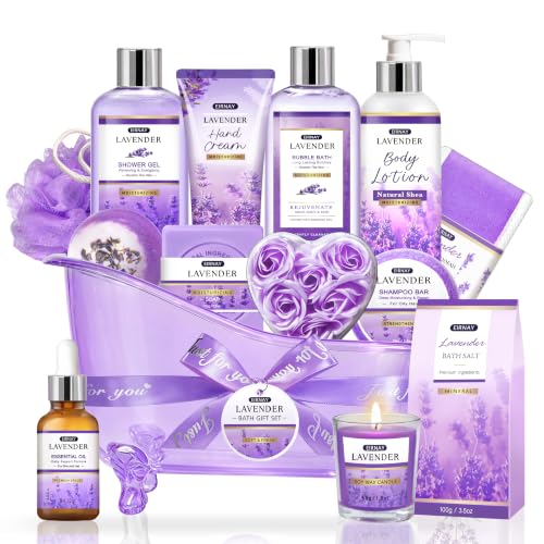 EIRNAY Gift for Women, Spa Gift Baskets for Women，15Pcs Lavender Bath and Body Set – Purple, Lavender