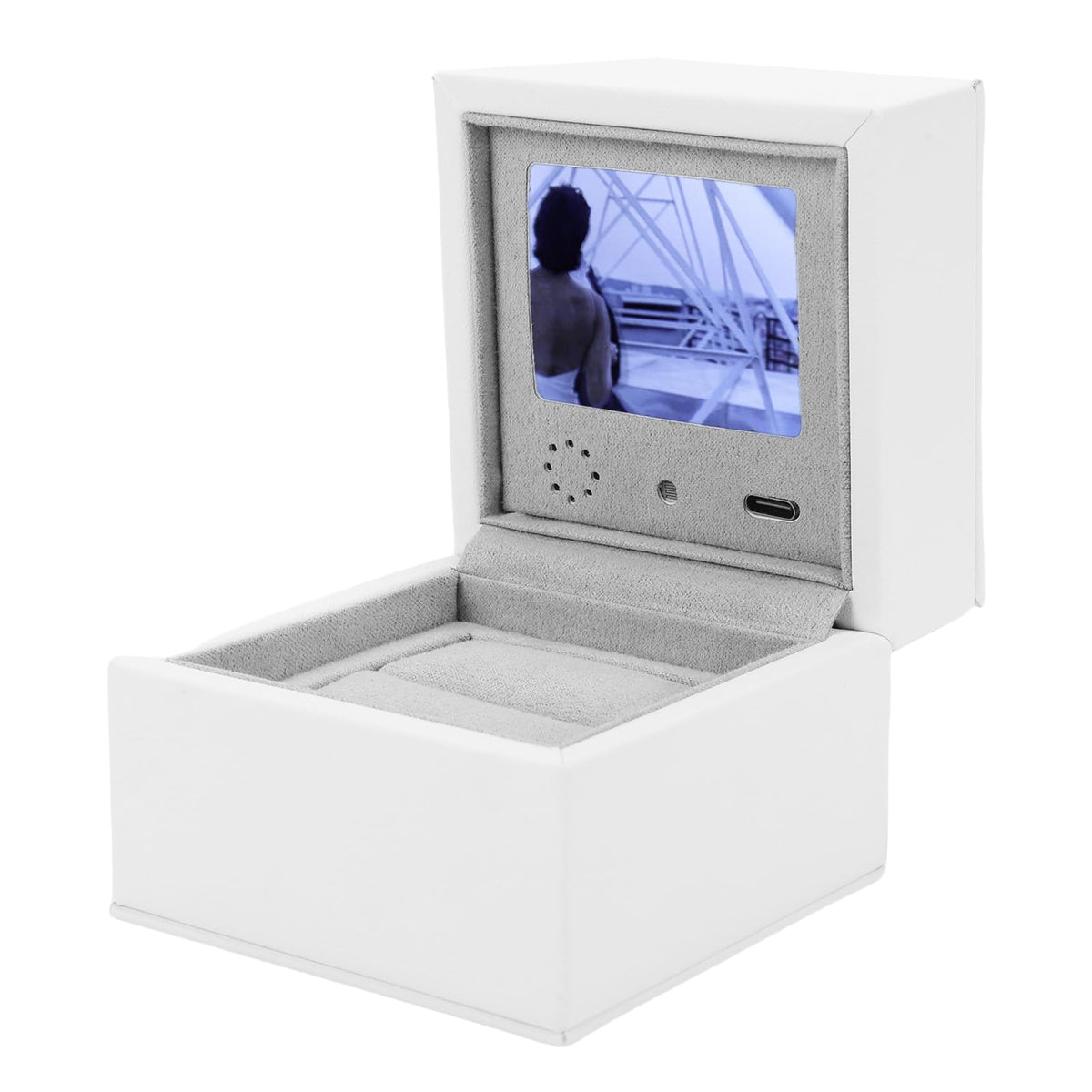 Zunate Smart Video Box with 2.4 Inch LCD Screen, High End PU Leather Jewelry Storage Box/Cover for Anniversaries and Wed