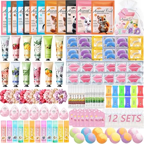 DANGSHAN 144 PCS Spa Party Supplies for Women, Include Face Masks, Hair Masks, Facial Cleanser, Hand Cream, Lip Balm, Un