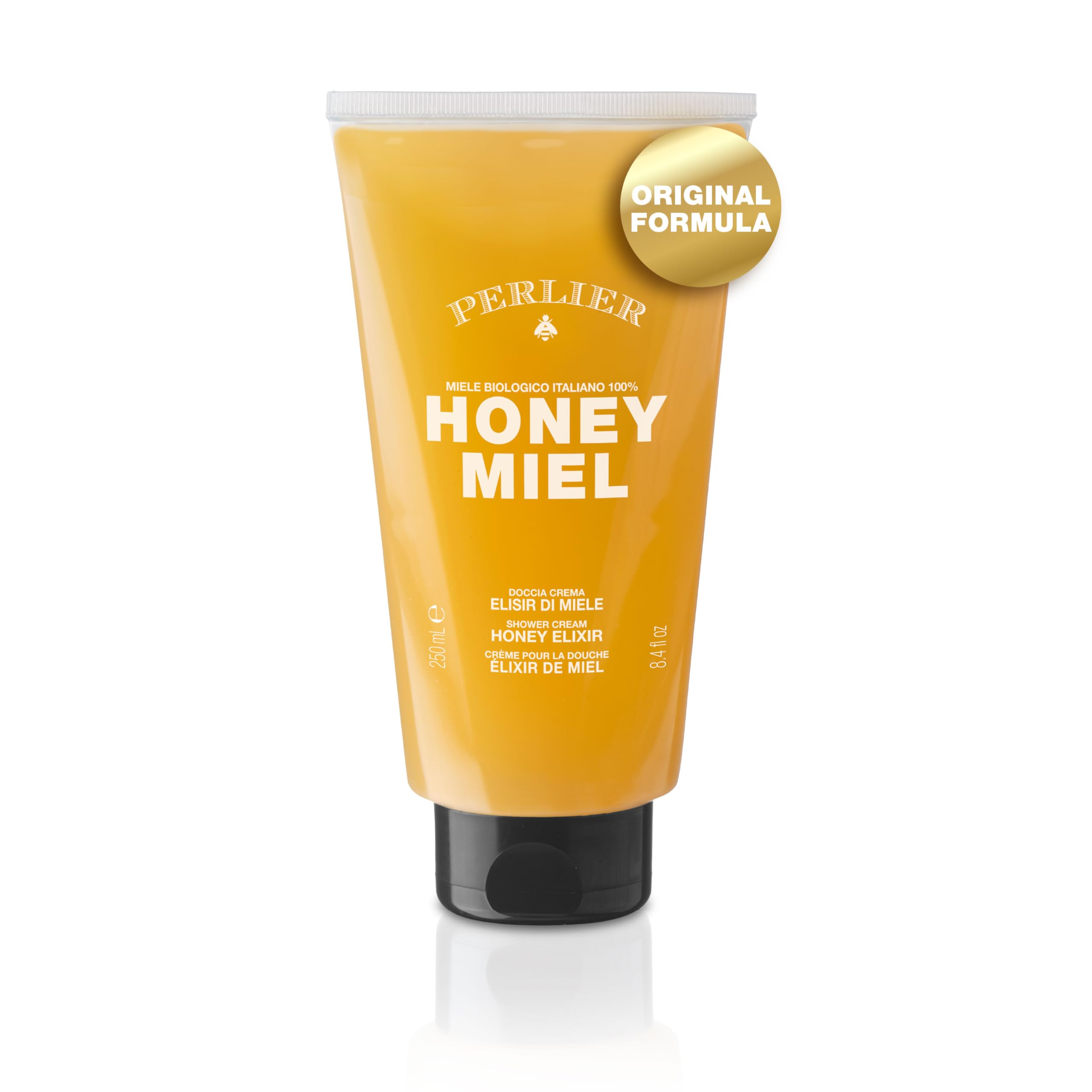 Perlier Sweet Honey Miel shower and bath cream with organic Italian honey, nourishing and soothing for deep hydration.