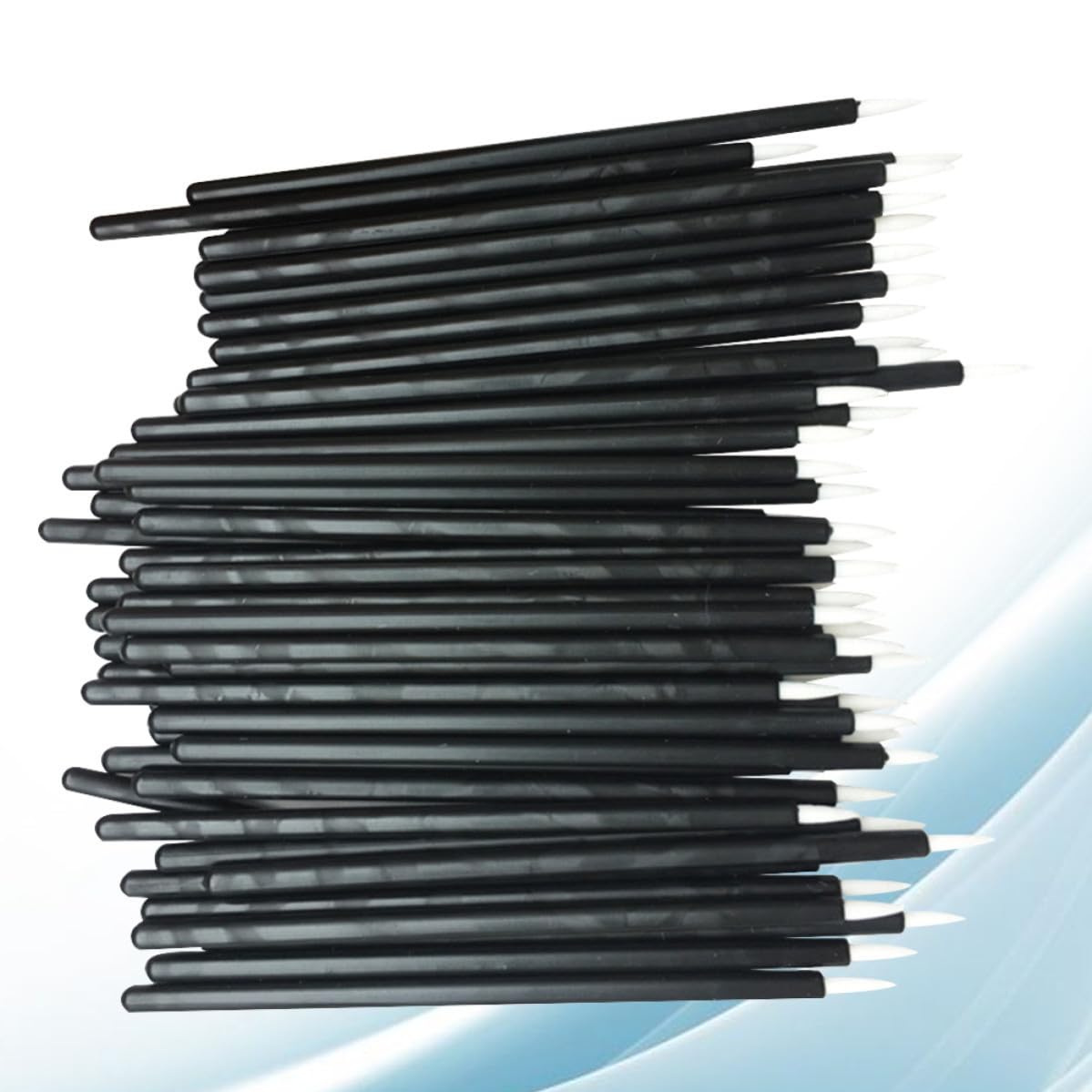 Set of 100 disposable WOFASHPURET eyeliner brushes with thin nylon tips for precise cosmetic application.