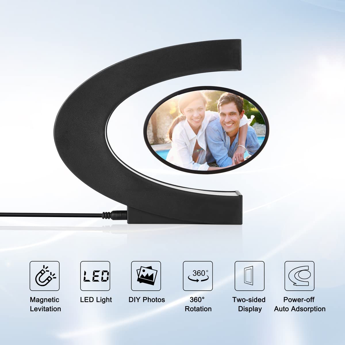UVEHAS Levitating Photo Frame with LED Colorful Lights Magnetic Levitation Floating Rotating Picture Frame Display Stand