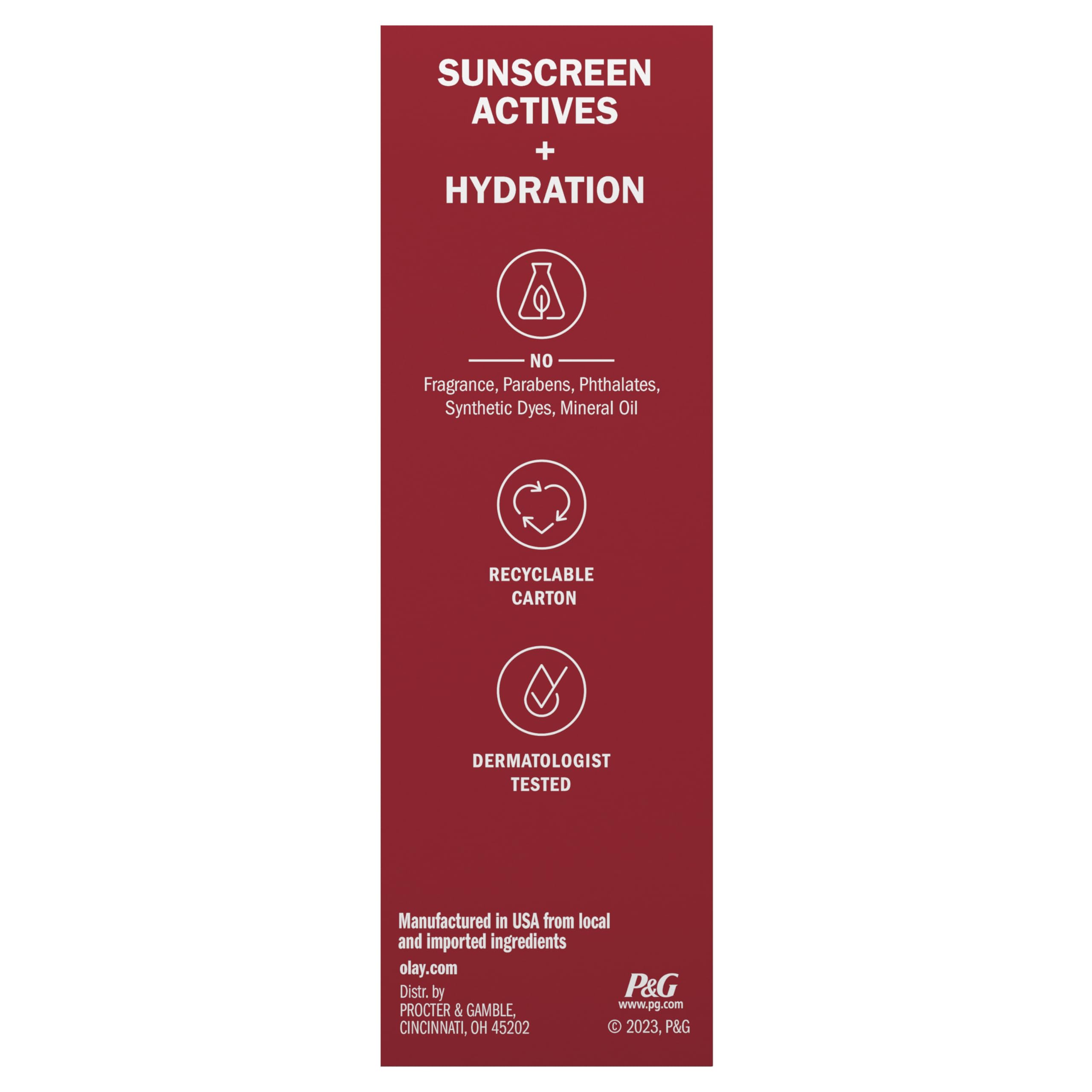 Olay Hyaluronic SPF 30 Hydrating Moisturizer with Sunscreen, Broad Spectrum SPF 30, Fragrance-Free, 1.7 oz