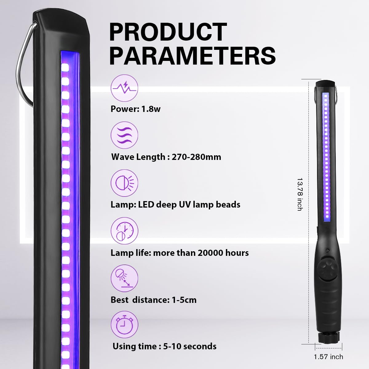 HIUPN UV Light Sanitizer, Portable UV Light Disinfection Lamp USB Rechargeable Ultraviolet Light Sanitizer for Home Hote