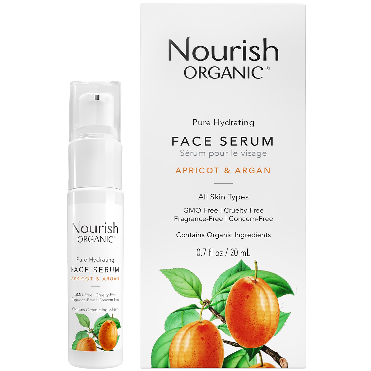 Nourish Organic Face Serum, Apricot & Argan – Pure Hydrating Facial Serum with Vitamin C and Vitamin A + Washable Cotton Round