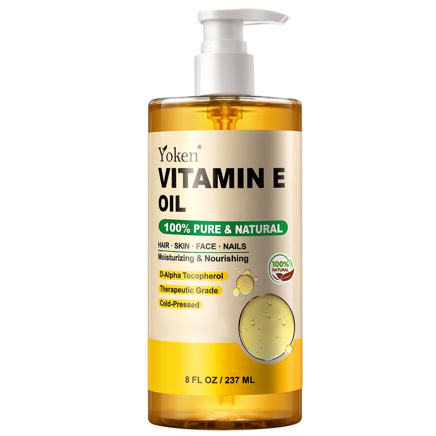Yoken Vitamin E Oil Cold Pressed Face Body 8oz Pump