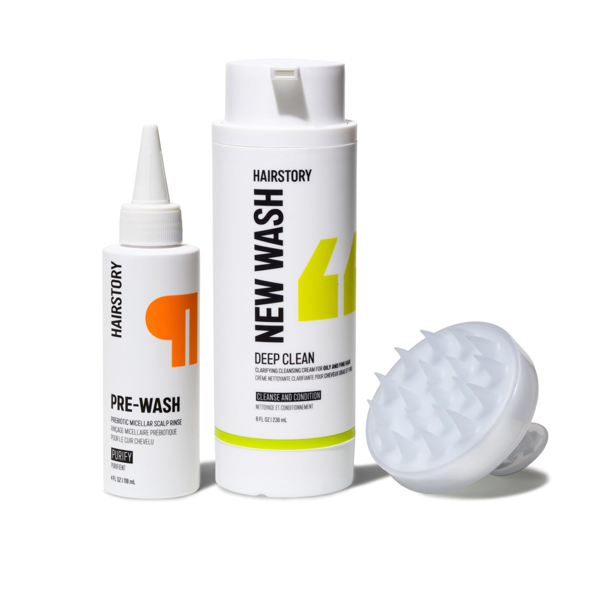Hairstory New Wash Method for Oily Hair, Deep Clean & Pre-Wash with Scalp Brush, Purifying Scalp Rinse & Clarifying Clea