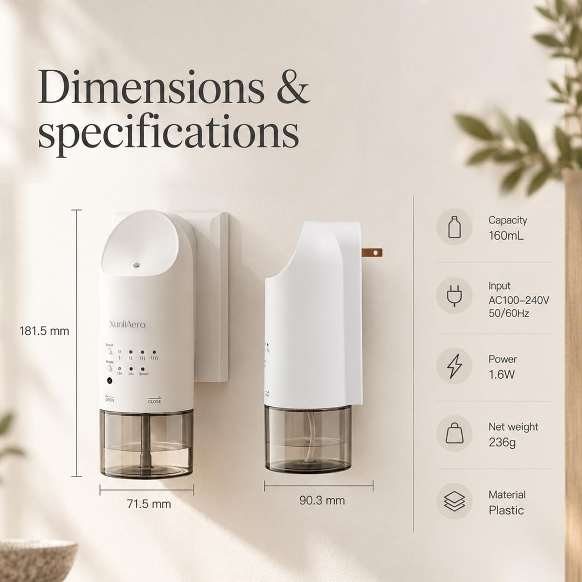 Waterless Diffuser Plug in Wall 160mL Home Scent Diffuser - XunliAero Official Imagery - 4