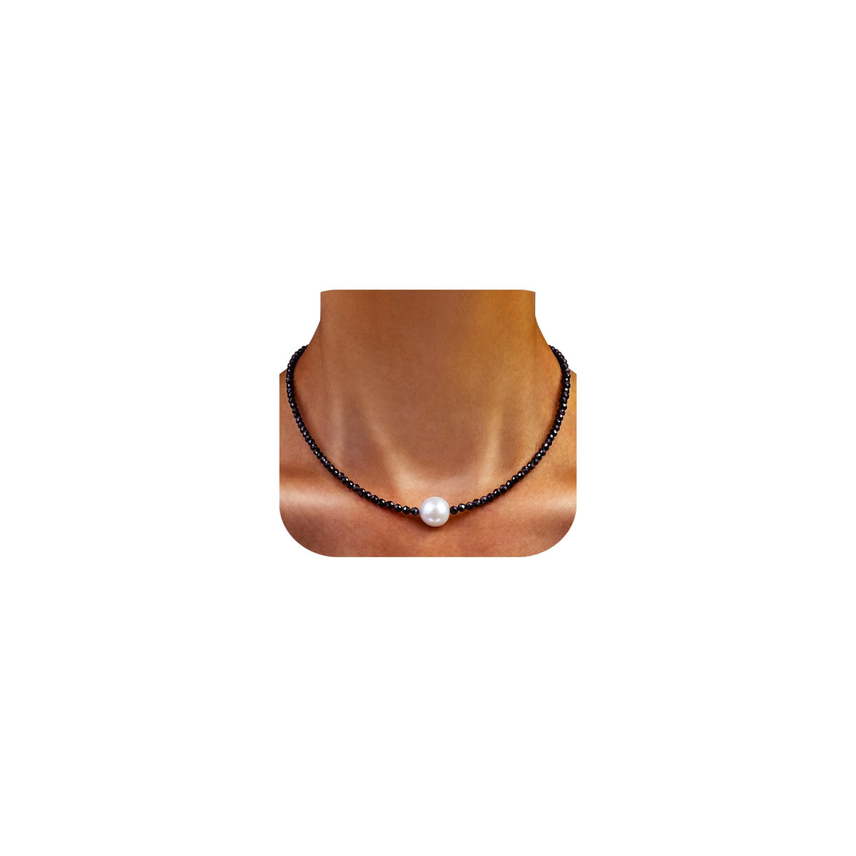 GEMTAL Single Pearl Choker Pendant Necklaces for Women, Natural Gemstone Womens Black Stone Beaded Choker Necklace, Dain