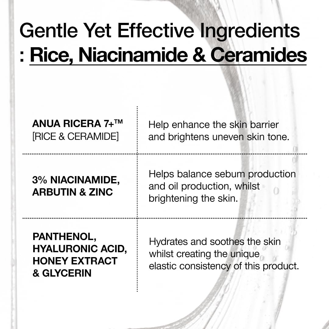 ANUA Rice Ceramide 7 Hydrating Barrier Serum in a clear bottle, featuring a pump dispenser, designed to boost skin hydration and barrier.