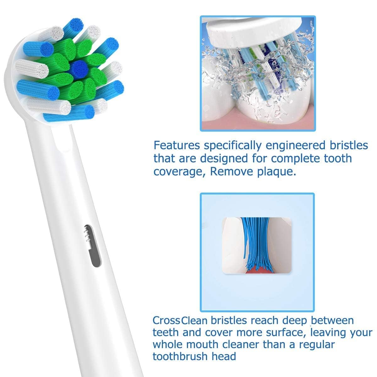 Set of 12 Schallcare replacement toothbrush heads for Oral-B electric toothbrush, showing soft bristle design and compatible attachment.