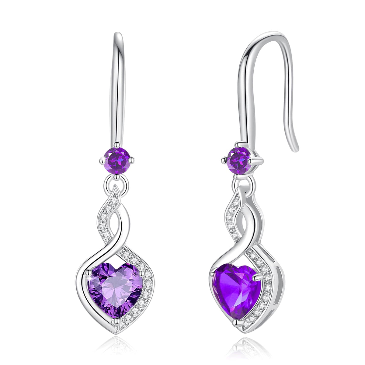 FANCIME Heart Dangle Earrings Sterling Silver Birthstone Jewelry for Women – D, Sterling Silver