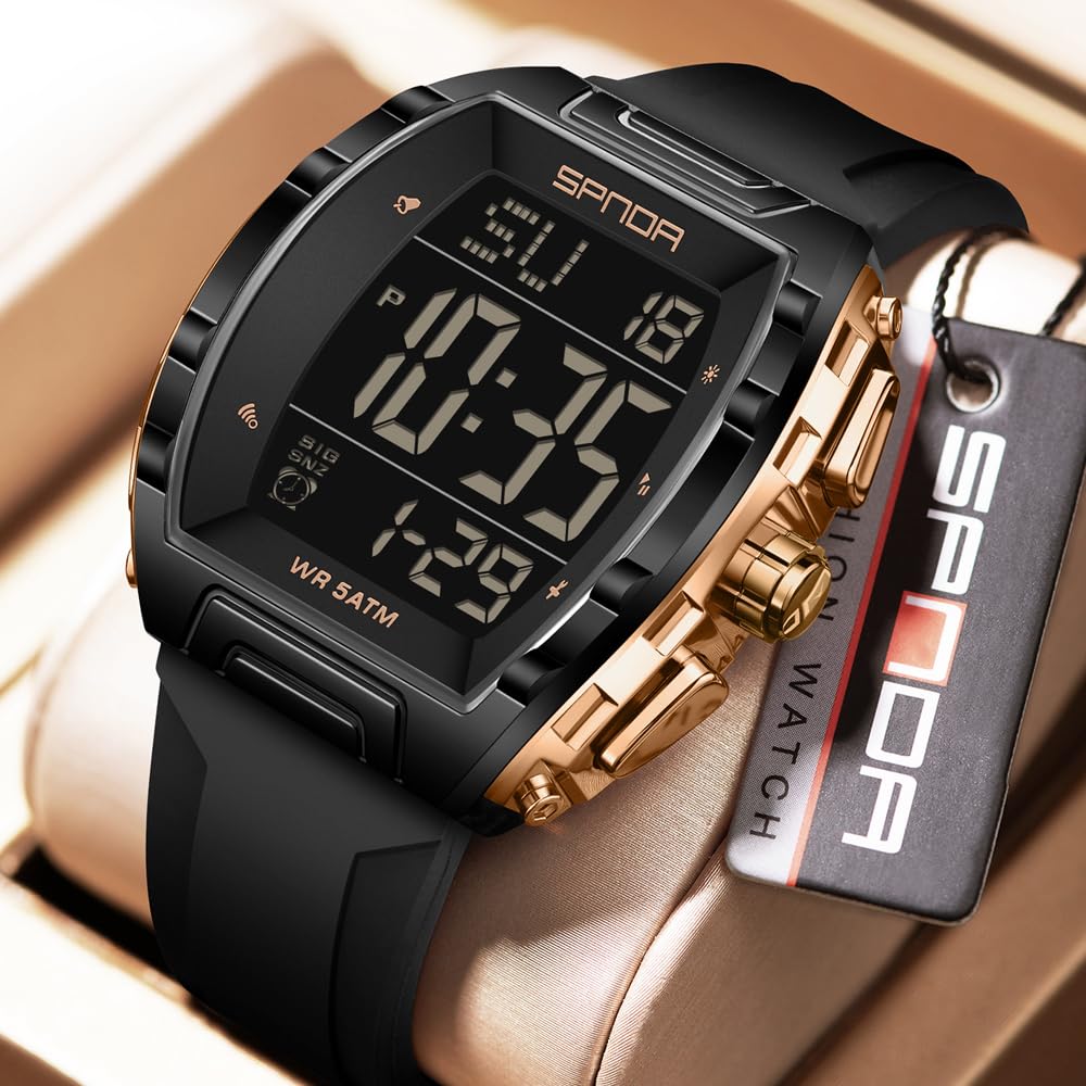 PASOY Men's Tactical Digital Sport Watch Silicone Strap – full view