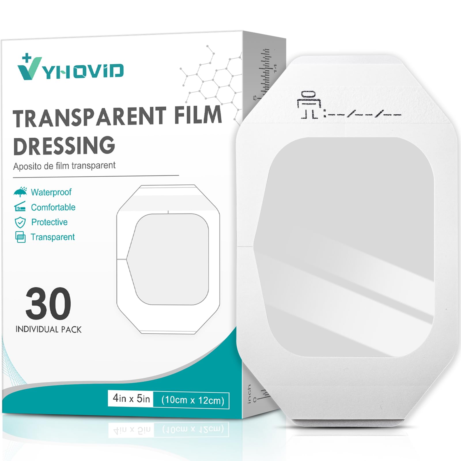 Transparent Film Dressing 4" x 4.75" Box of 30 - Waterproof - Product Imagery