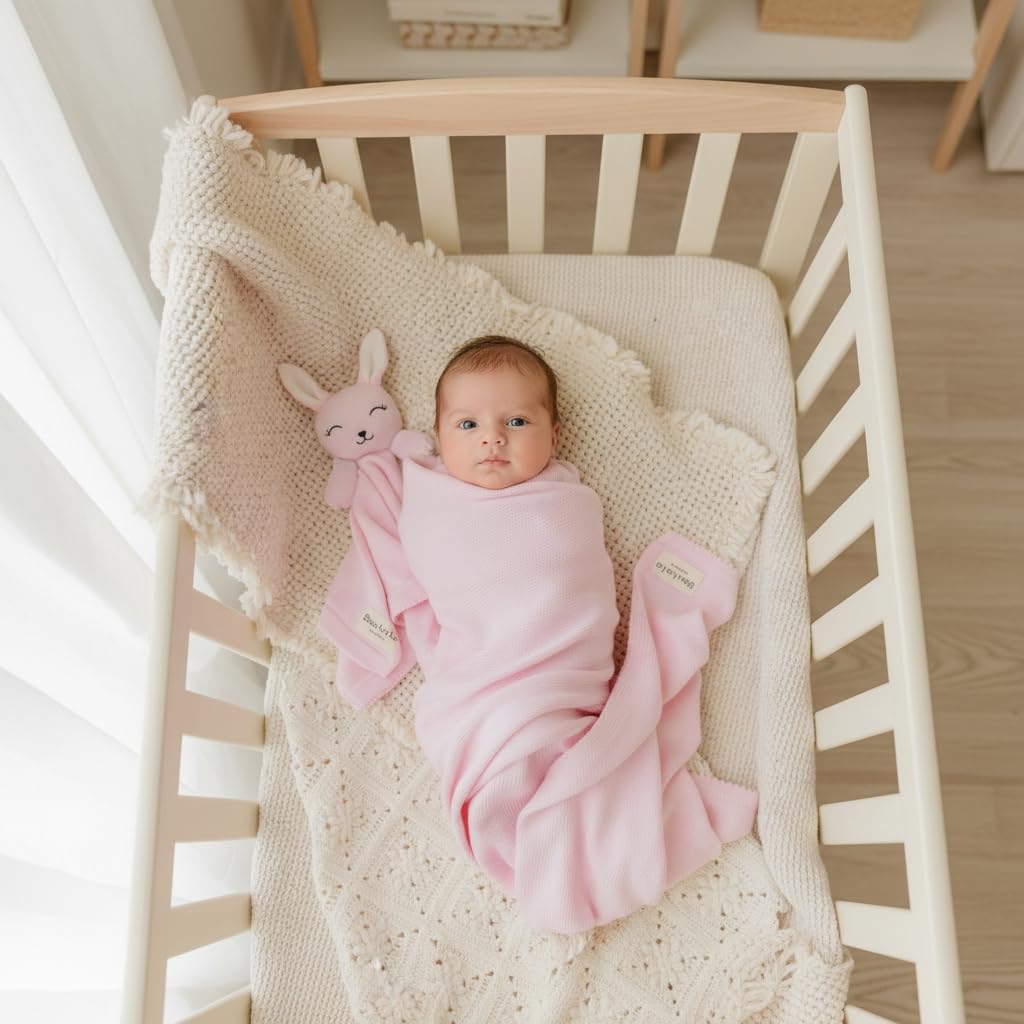 Bleu La La Baby Gift Set - Organic Cotton Newborn Blanket and Lovey Security Blanket Set, Gifts for Baby Girl, Mother to