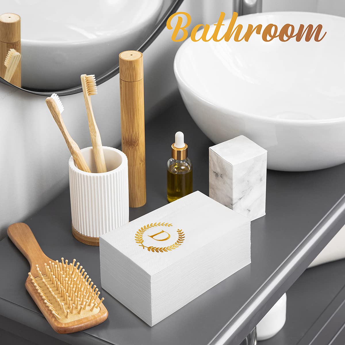 Datyiiha 200 Pack Monogrammed Disposable Napkins Gold Foil Letter D Guest Napkins Initial Disposable Hand Paper Towels f