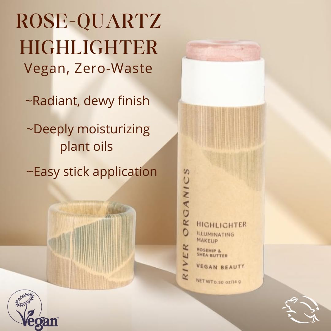 Vegan Highlighter Stick – Zero Waste, Natural & Organic Makeup | Dewy, Hydrating Glow for Face & Body | Plastic-Free, Ec