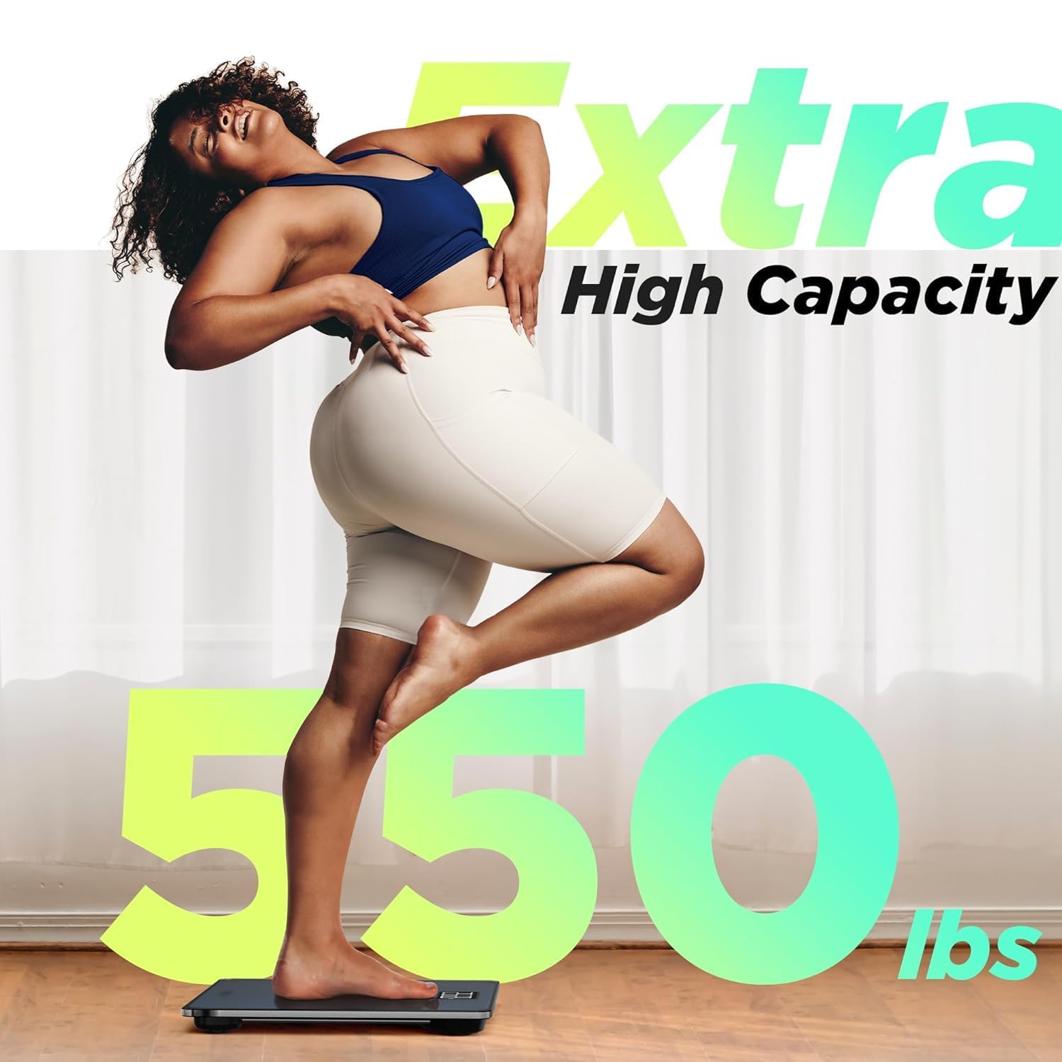 RunStar 550lb digital bathroom scale with ultra-wide platform and large LCD display, high-precision weight measurement.