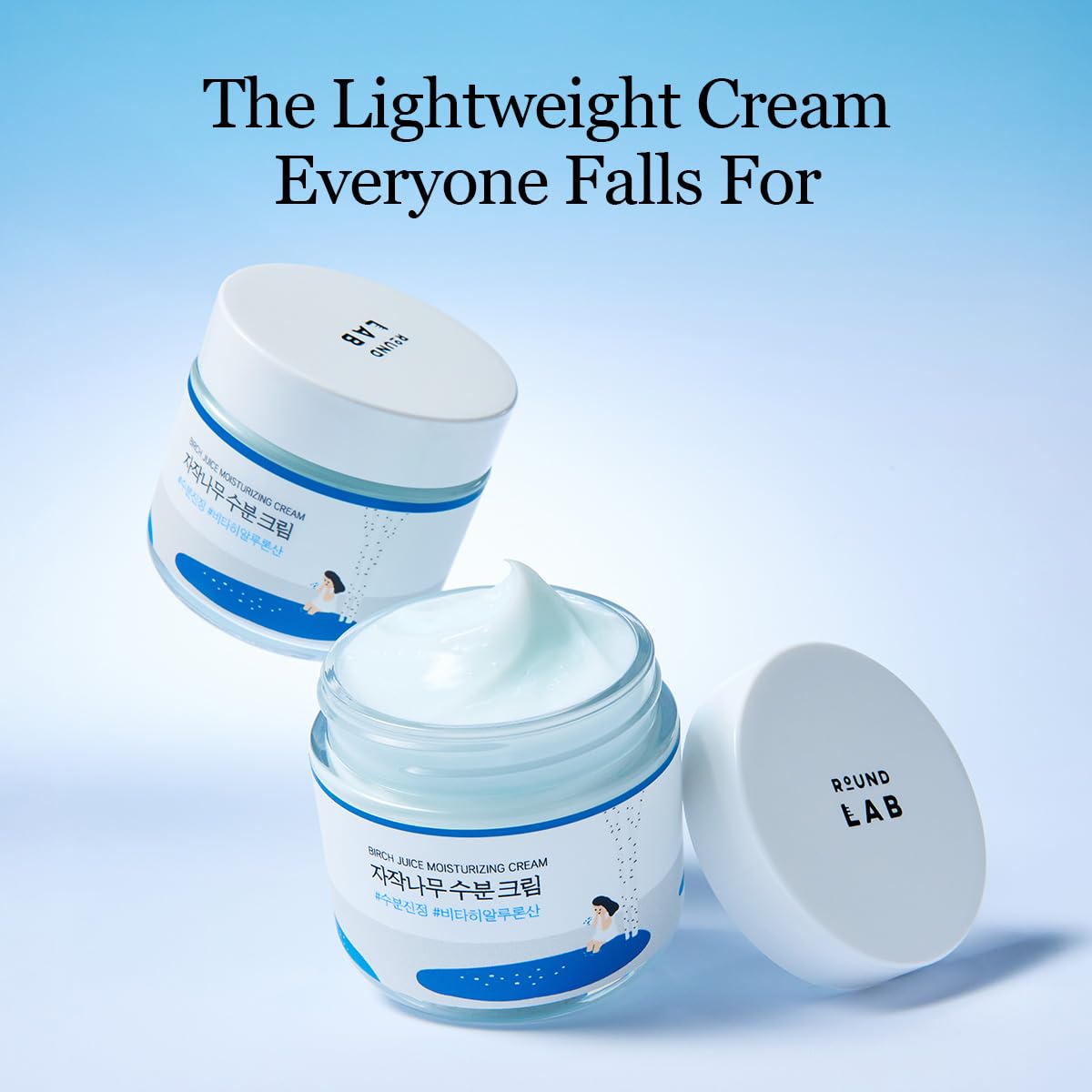 Round Lab Birch Juice Moisturizing Cream 2.7 fl oz refill set, showing the skincare jar and packaging details.