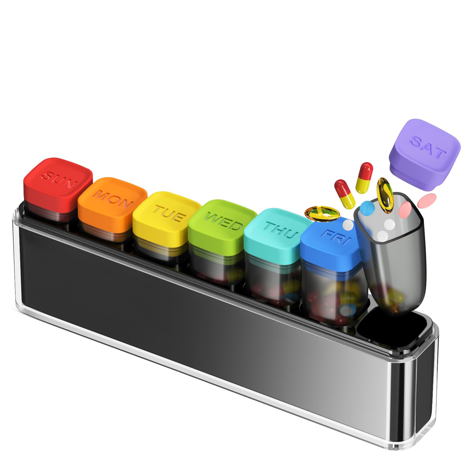HIONXMGA Weekly Pill Organizer, Detachable 7-Color Pill Box, - Product Imagery