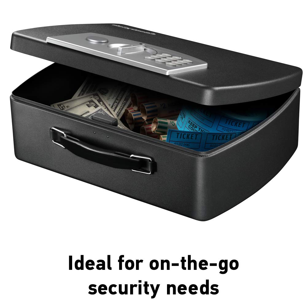 SentrySafe Portable Black Safe Box with Digital Keypad Lock, Small Steel Travel Safe with Carrying Handle for Money, Pas