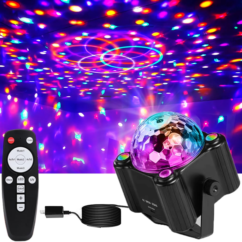 KBJ Disco Ball Party Lights, Disco Ball Decor Disco Light Sound Activated with Remote Control Dj Lights for Outdoors and