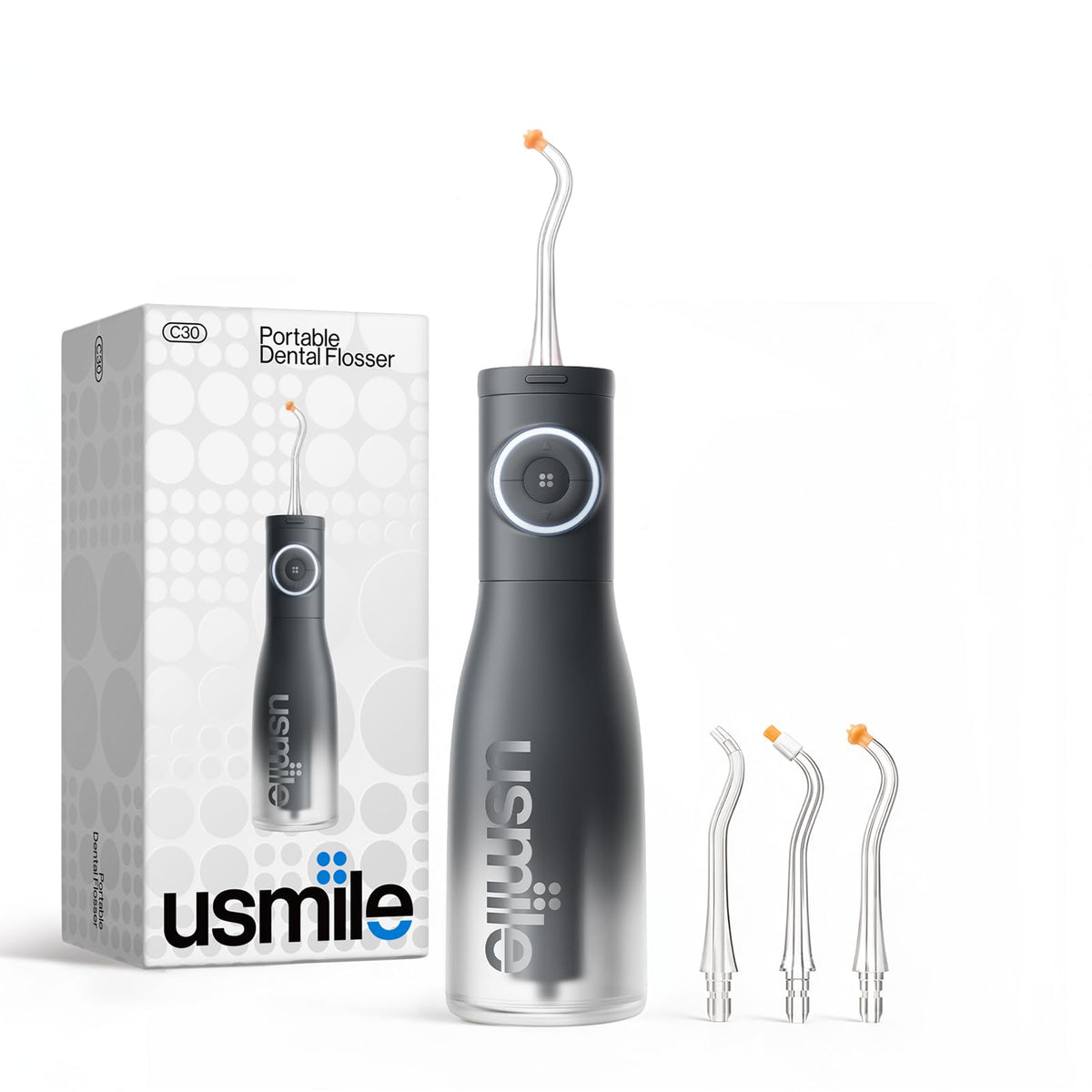 usmile C30 Cordless Water Flosser, 300ml Tank, 5 Modes, IPX7, Black – Black