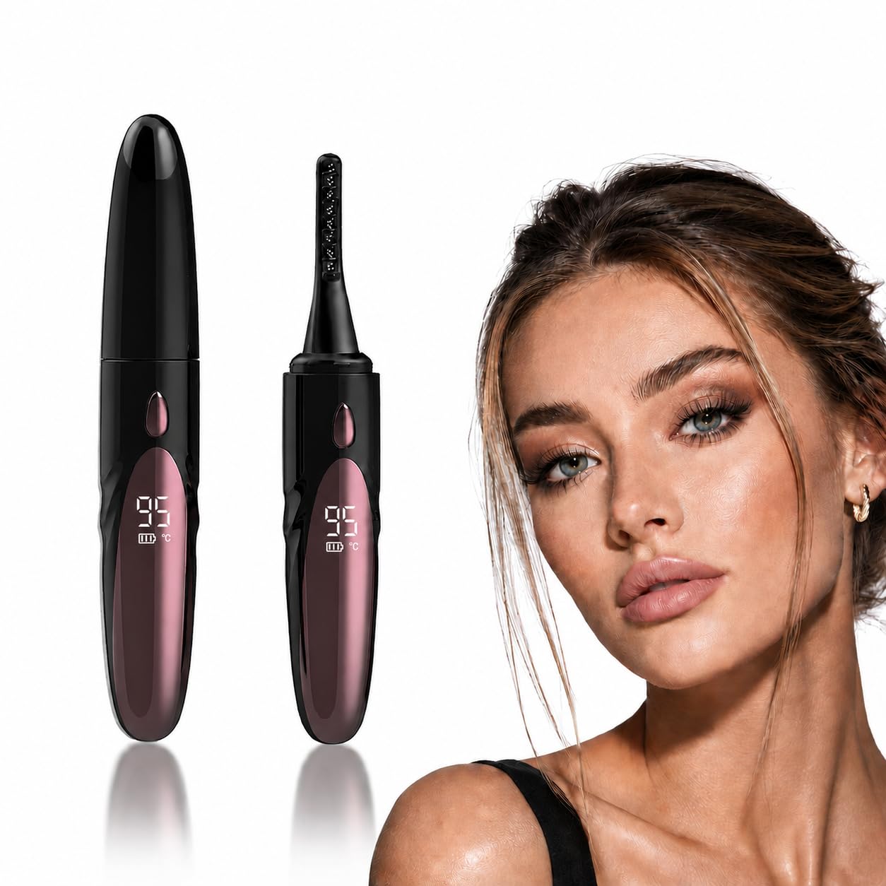Electric Heated Eyelash Curler - USB Rechargeable with Fast 10s Heat-Up, 24-Hour Long-Lasting Hold, 4 Adjustable Heating Modes & LED Display - Essential Makeup Tool for Perfect Lashes (Black-02)
