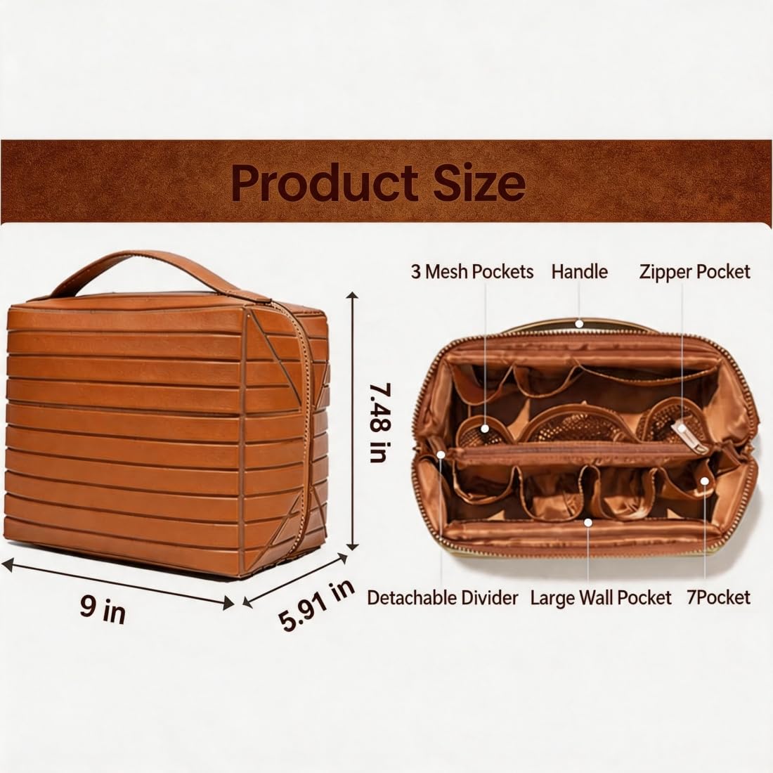 Loisdaro Travel Makeup Bag for Women - Large Capacity Waterproof Cosmetic Organizer with Fold Down & Pull Open Design, T