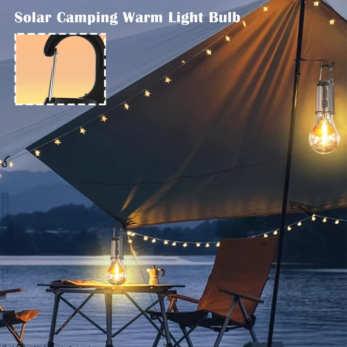 MuMuLZRer 4 Pack Warm Solar Camping Lights LED Bulb Lanterns USB Rechargeable – packaging and label