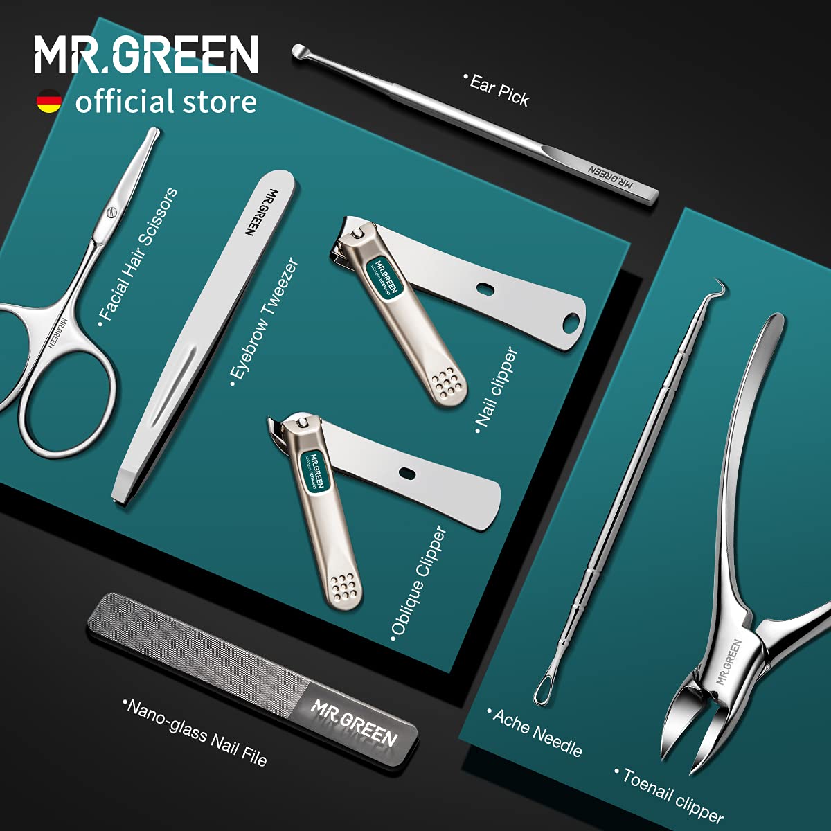 MR.GREEN Manicure Sets Pedicure Kits Stainless Steel Nail Clipper Personal Care Tools with PU Leather Case (Gray) – full