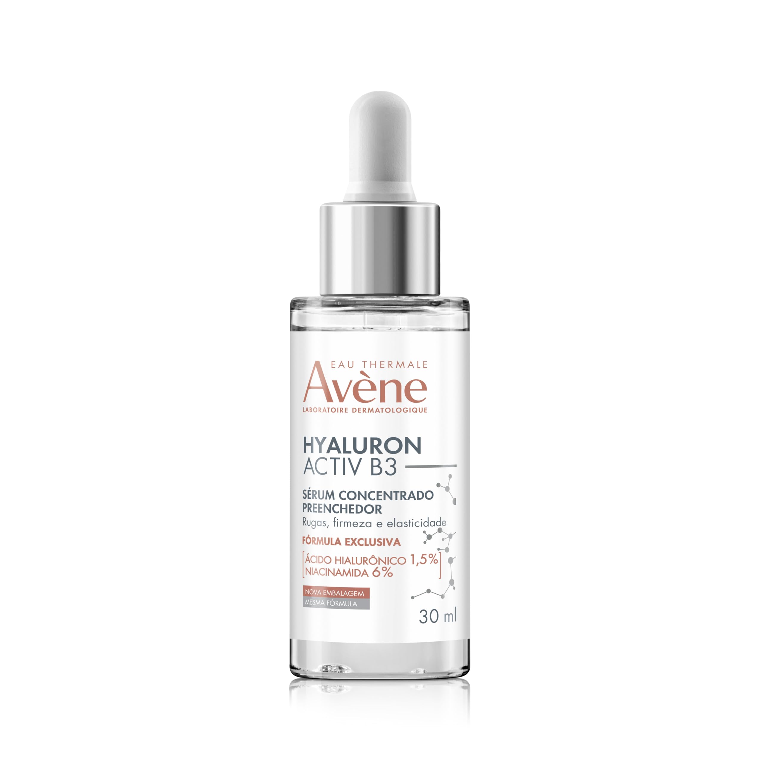 Eau Thermale Avène Hyaluron Activ B3 plumping anti-aging skin serum in a 1 fl oz bottle with a dropper applicator.