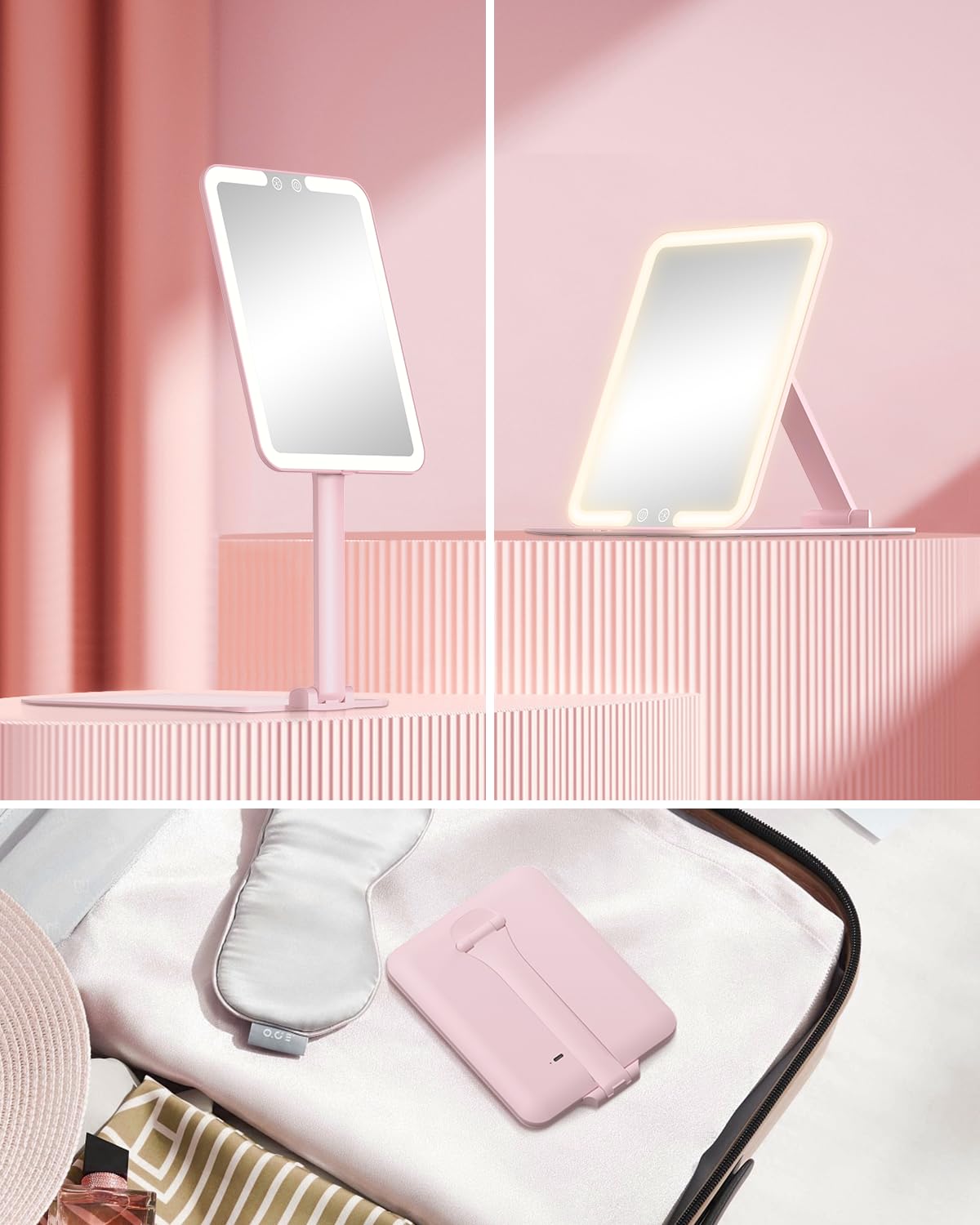 Gospire Travel Makeup Mirror with Lights and Magnification 10X, Pink – alternate angle