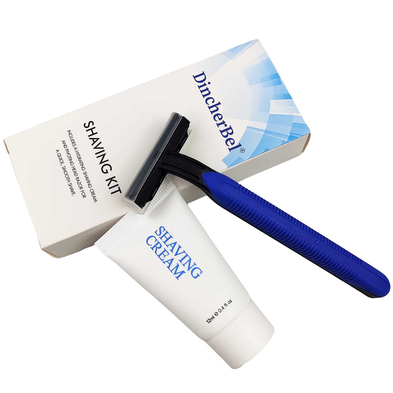 Set of 50 DincherBel manual shaving razors with 12g shaving cream for smooth, disposable shave in bulk.