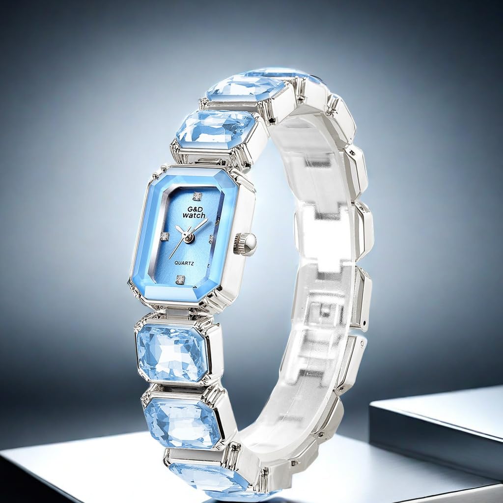 FANMIS Women’s Luxury Crystal Bangle Watch-Gemstone Bracelet Design Wristwatch Diamond Gold Plated Rectangle Watches,Fas
