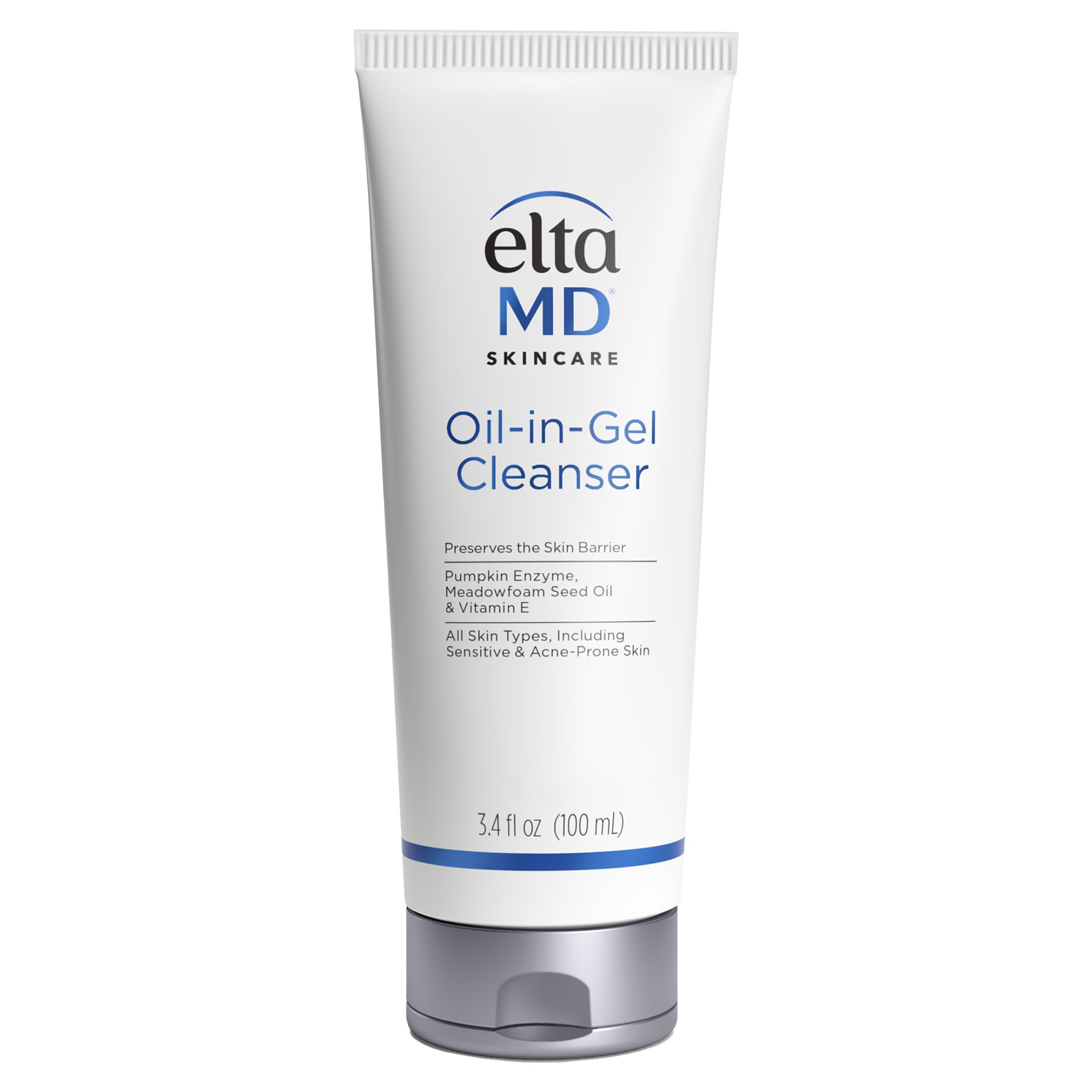 EltaMD Oil-In-Gel Face Cleanser for gentle makeup removal, 3.4oz, with a clear gel texture and skincare benefits.
