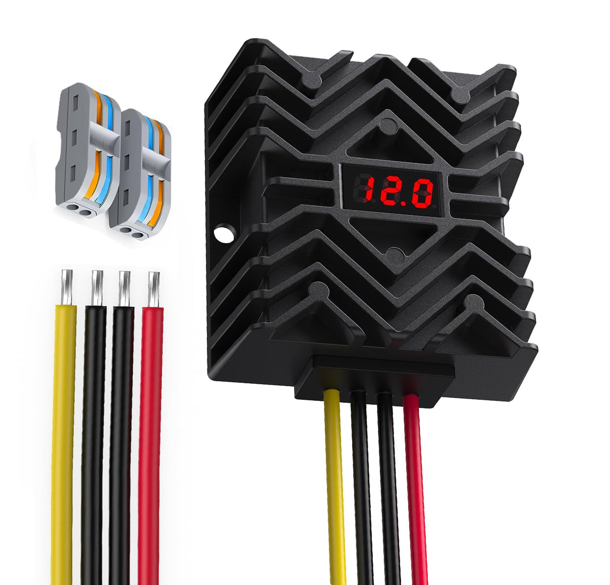 THLY 24V to 12V DC Step-Down Converter, Waterproof Power Supply with LED Display, MCU Security chip and Wiring Port, 16A