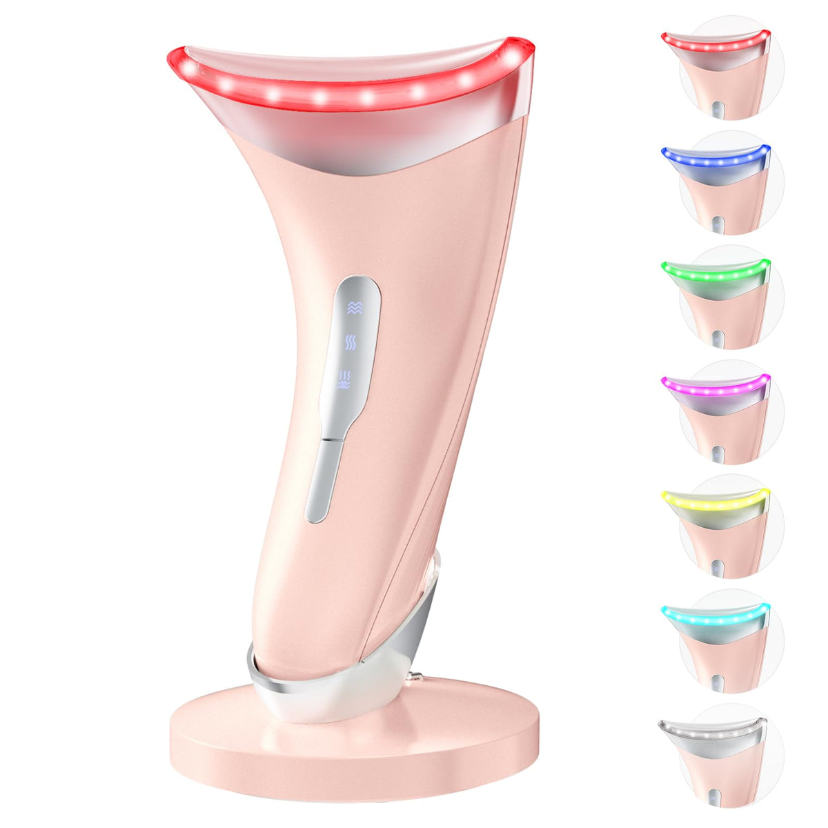 Dopsikn 7 Color Light Therapy Facial Massager with Adjustable Vibration and Thermals for Wrinkles, Double Chin, Red Ligh