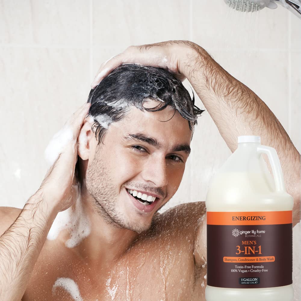 Ginger Lily Farms 1 gal Men's 3-In-1 Shampoo, Energizing Scent