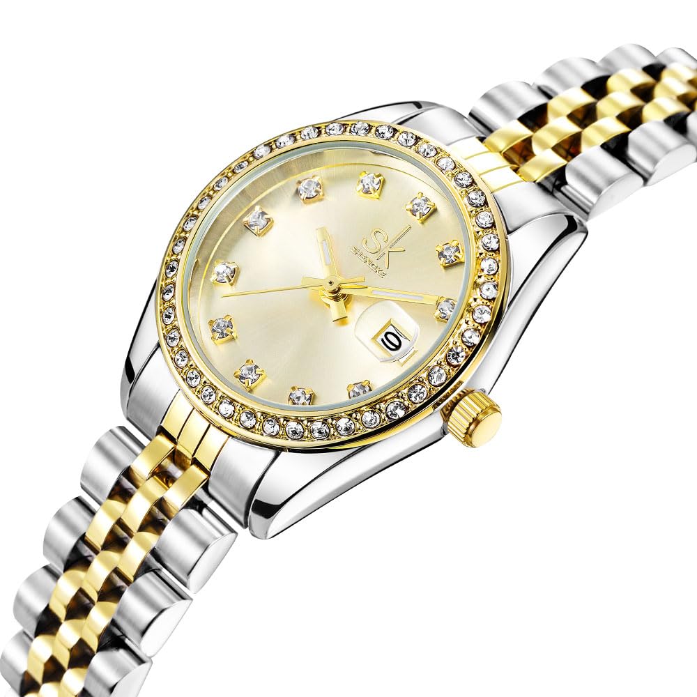 SHENGKE Women’s Crystal Accented Calendar Watch – full view