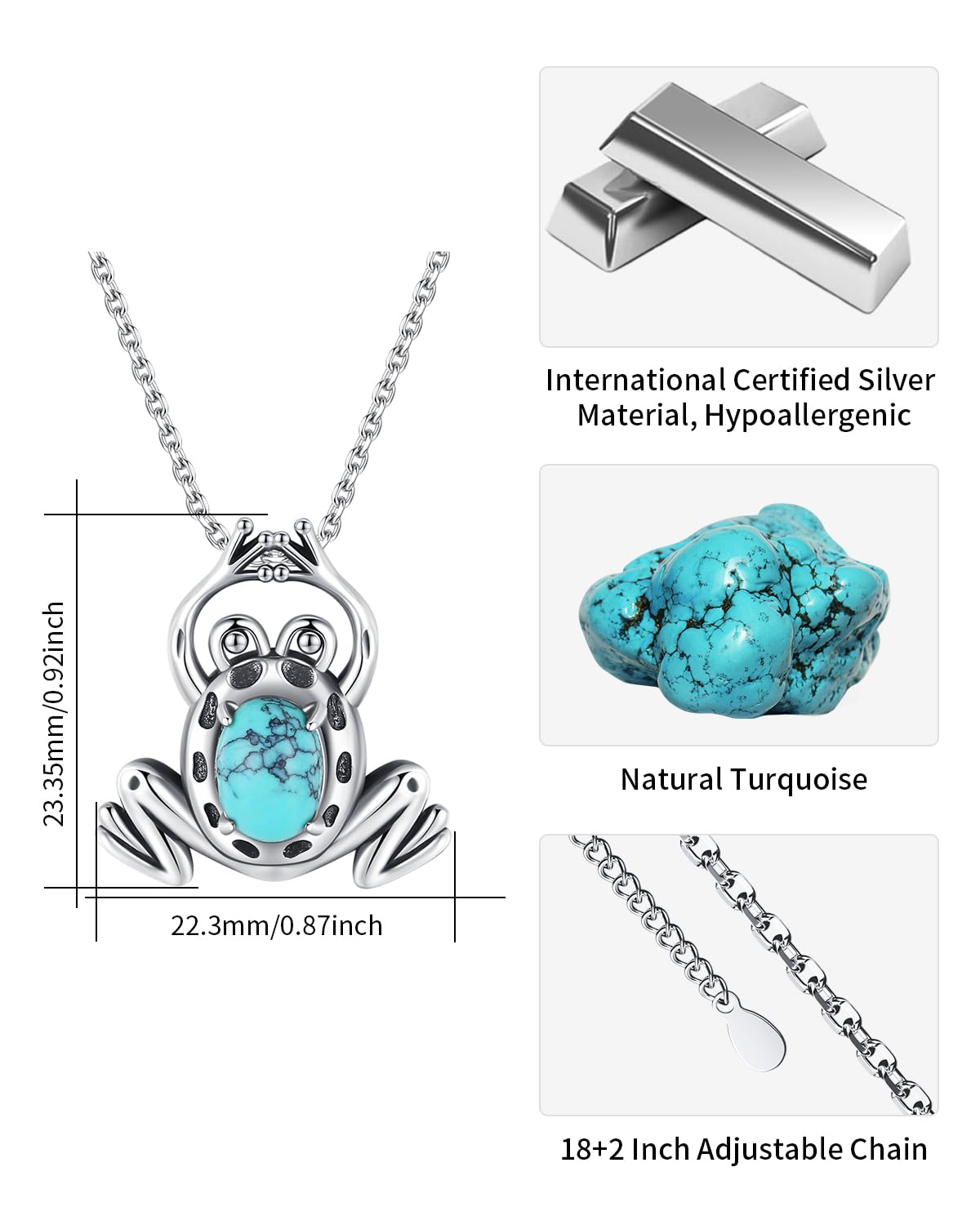BDL Frog Turquoise Necklace - S925 Turquoise Pendant Jewelry, 18" – packaging and label
