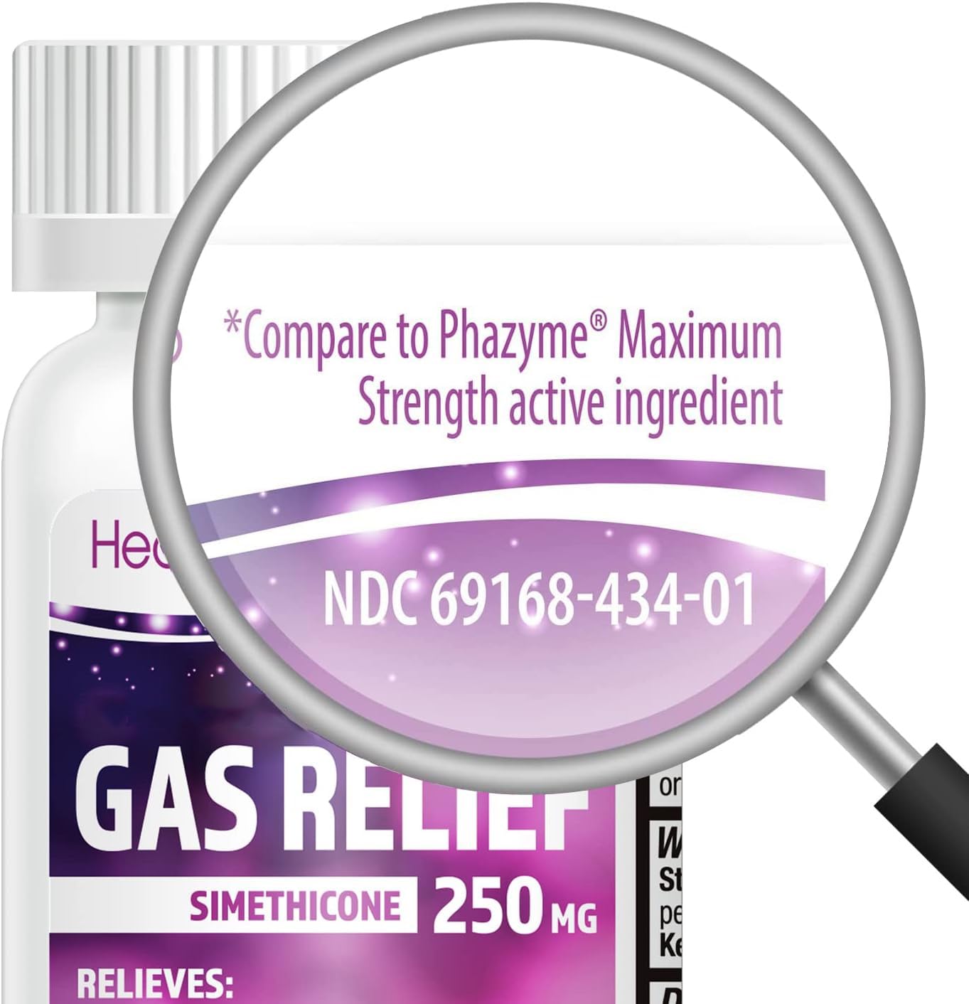 HealthA2Z® Gas Relief, Simethicone 250mg, Max Strength, 100 Purple Softgels