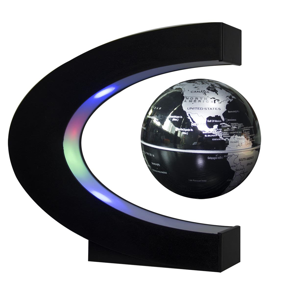 Senders Floating Globe with LED Lights C Shape Magnetic Levitation Floating Globe World Map for Desk Decoration (Black-S