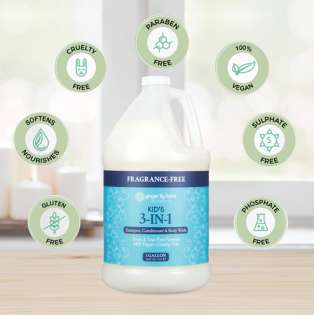 Ginger Lily Farms 1 gal Kid's 3-In-1 Shampoo, Fragrance-Free