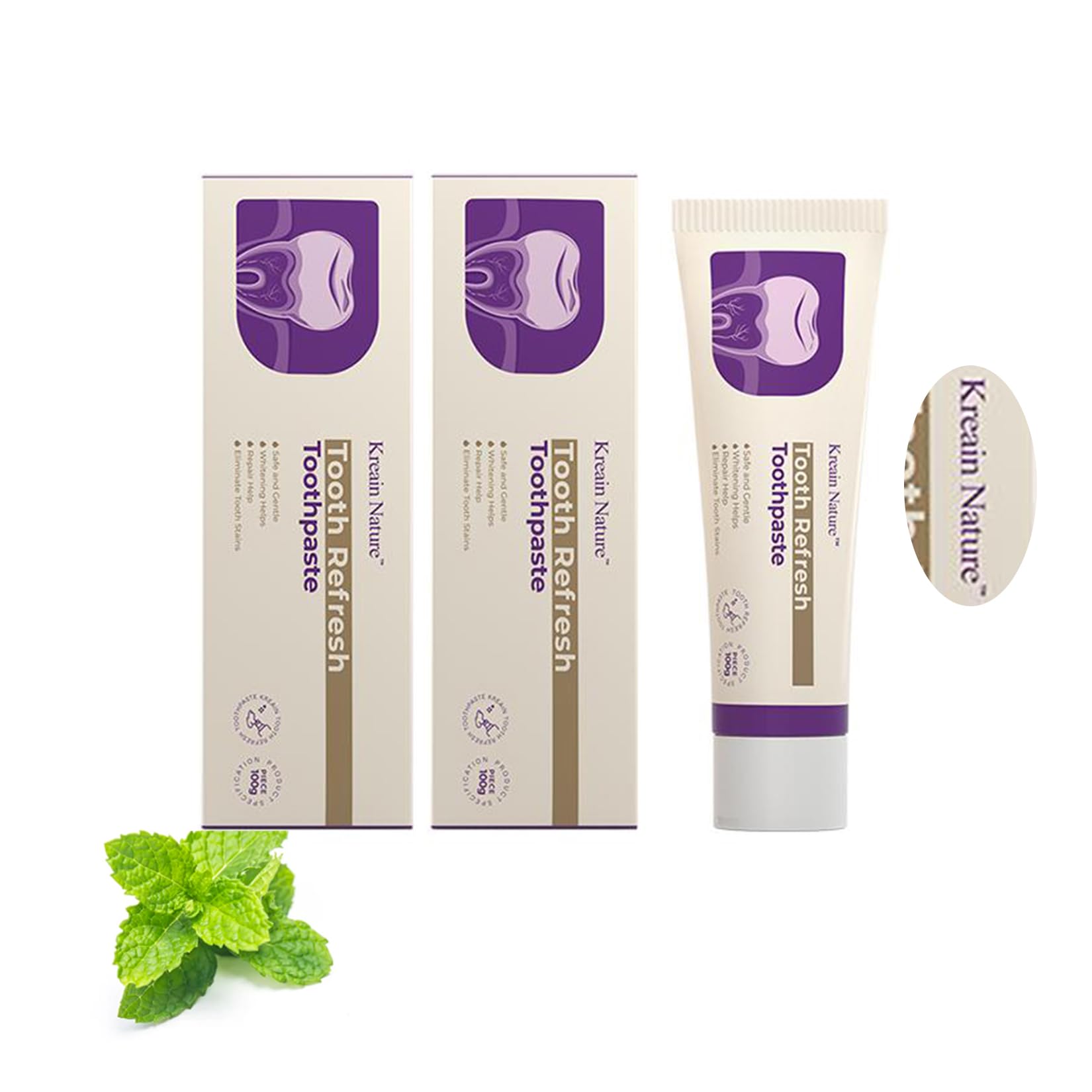 Kreain Nature Tooth Refresh Toothpaste, Fluoride-Free, 2 Pack