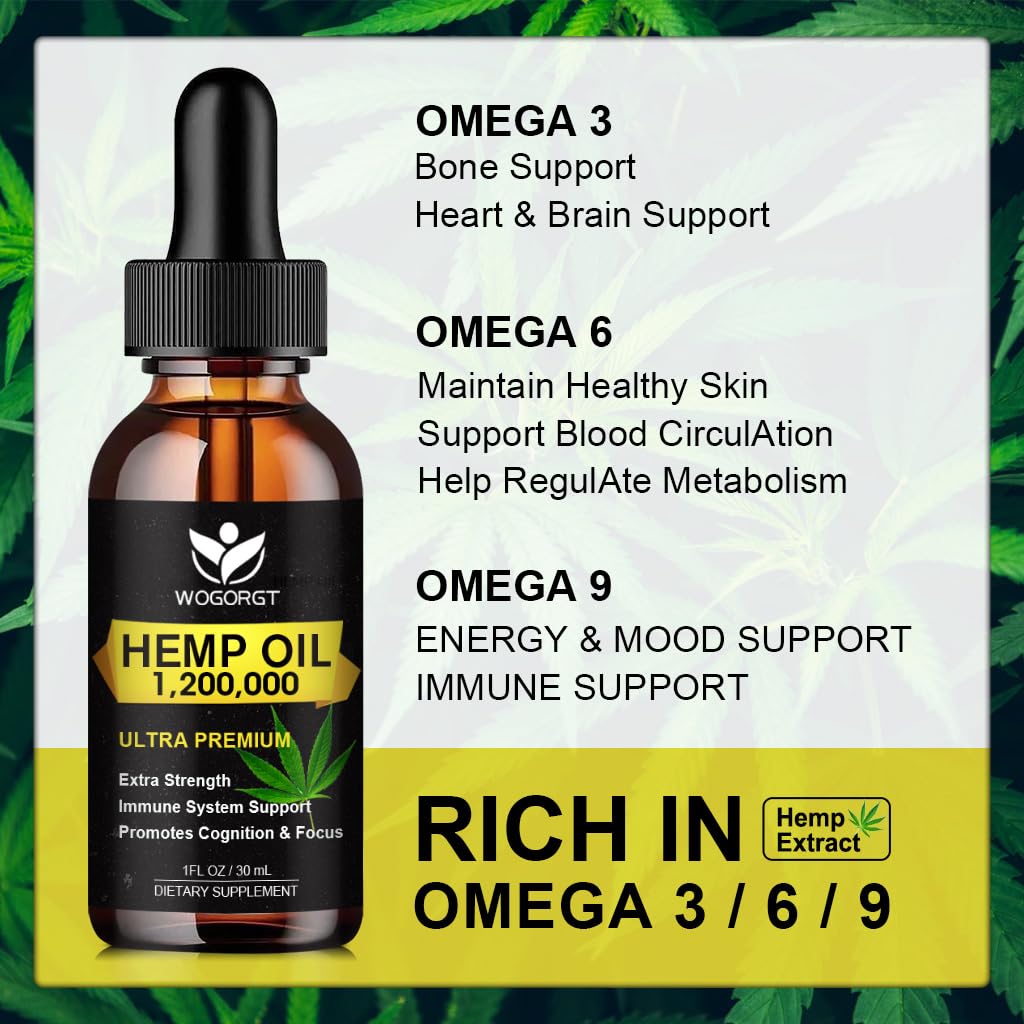 WOGORGT - Hemp Oil Drops, 100% Natural Hemp Oil Extract, 1 Fl Oz (2 Pack)