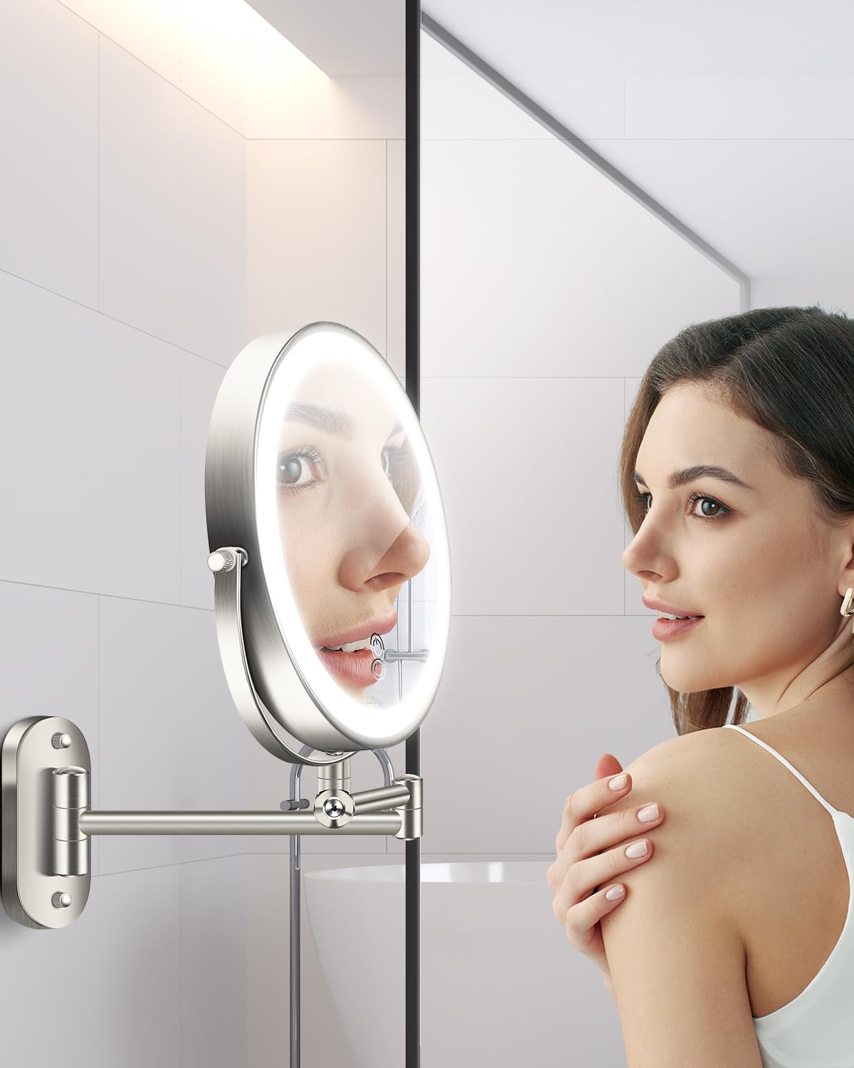 vpu 20X 9" Wall Mounted Magnifying Makeup Mirror with Light Height Adjustable