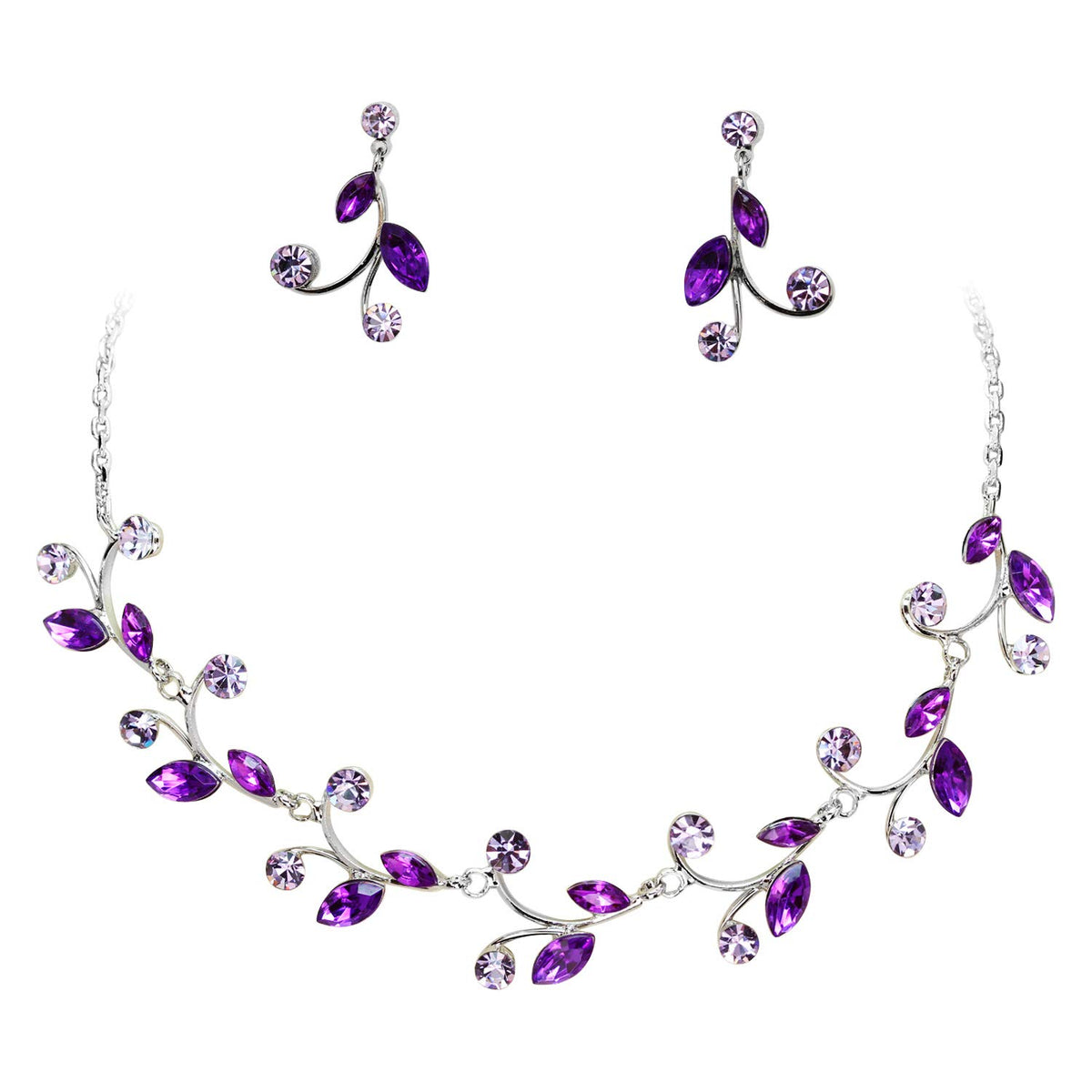 Faship Gorgeous Rhinestone Crystal Floral Necklace Earrings Set – product photo (Jewelry Sets)