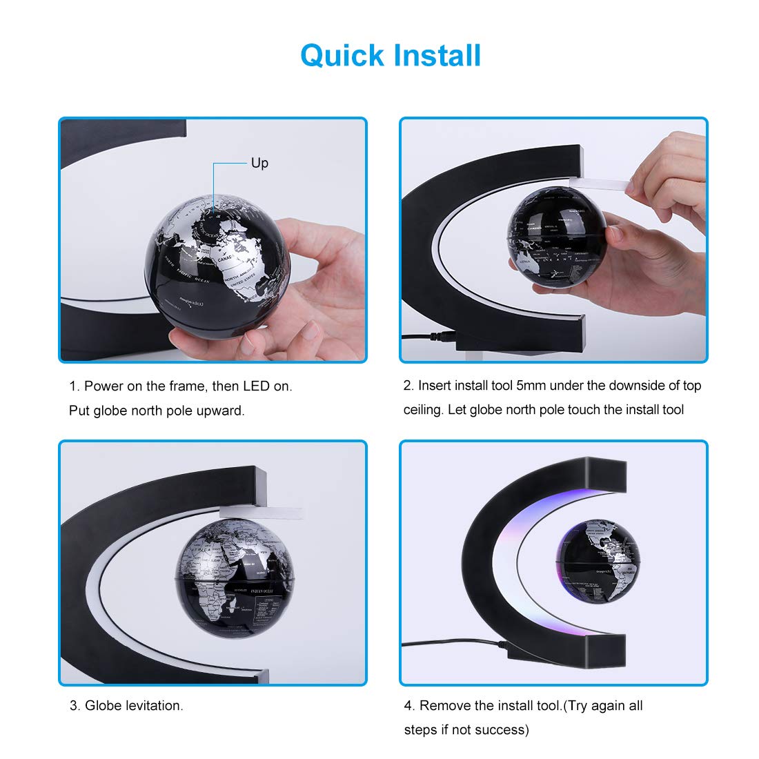MOKOQI Magnetic Levitating Globe with LED Light | Cool Tech Gift for Men Father – alternate angle